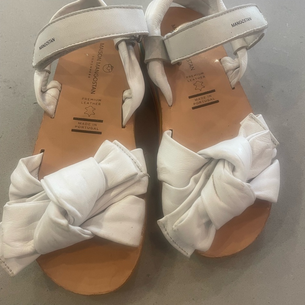 Maison Mangostan White Leather Sandals